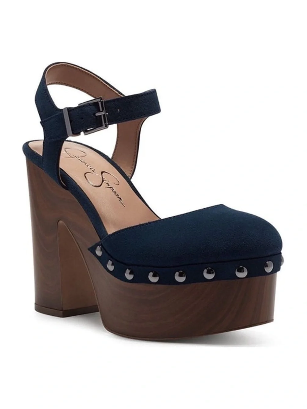 Jessica Simpson Deep Navy Suede Platform Sandal with Stud Trim